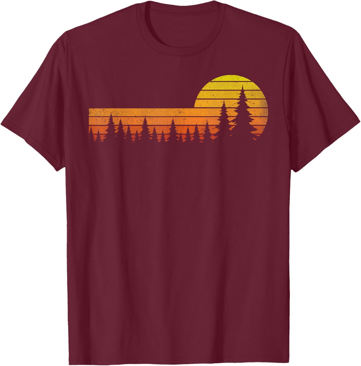 Trees Wildlife Nature Vintage Forest Sunset Man Woman Kids T-Shirt - T-Shirt | Maroon