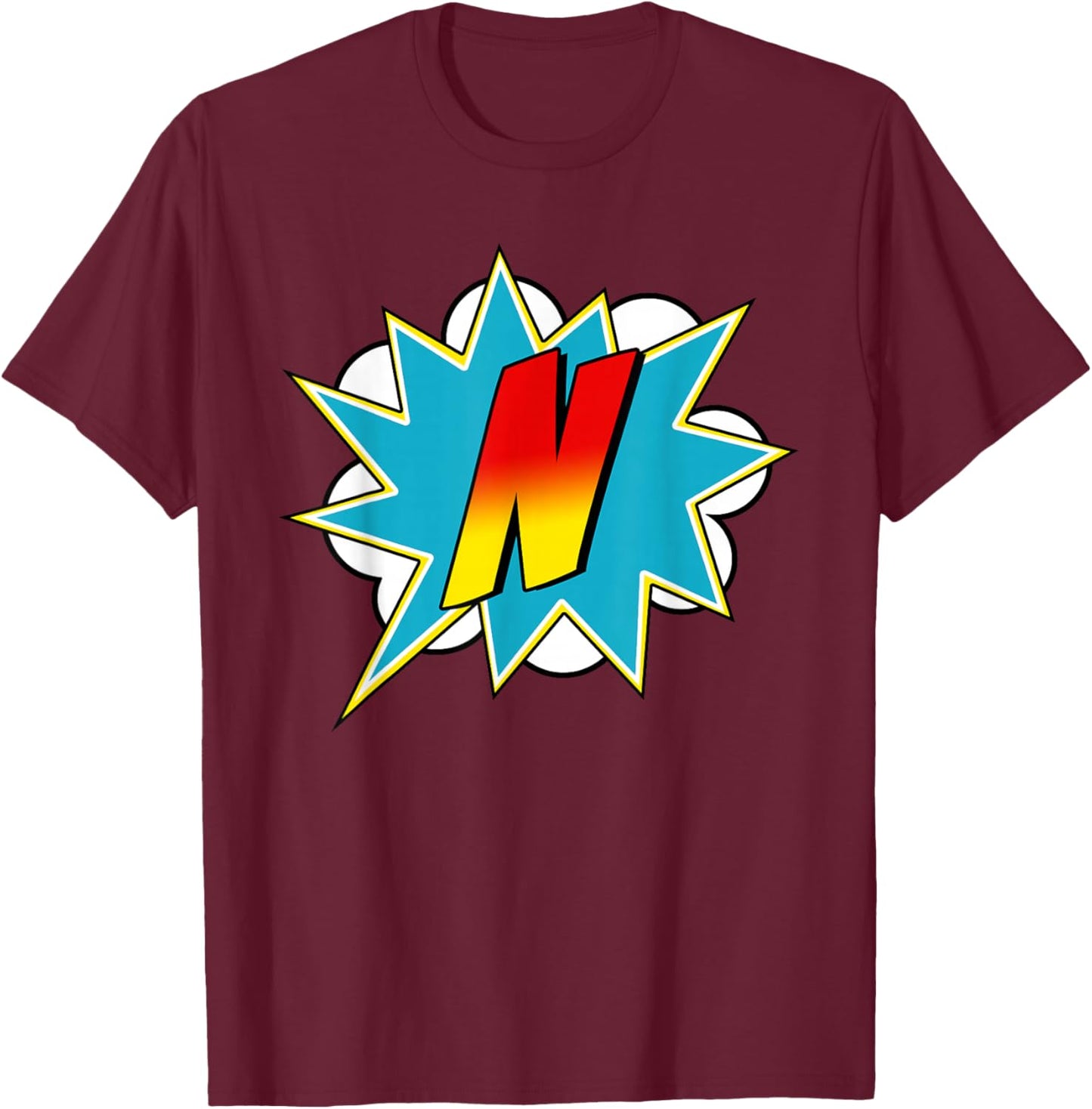 Letter N Superhero Name Comic Letter Retro Costume T-Shirt - T-Shirt | Maroon