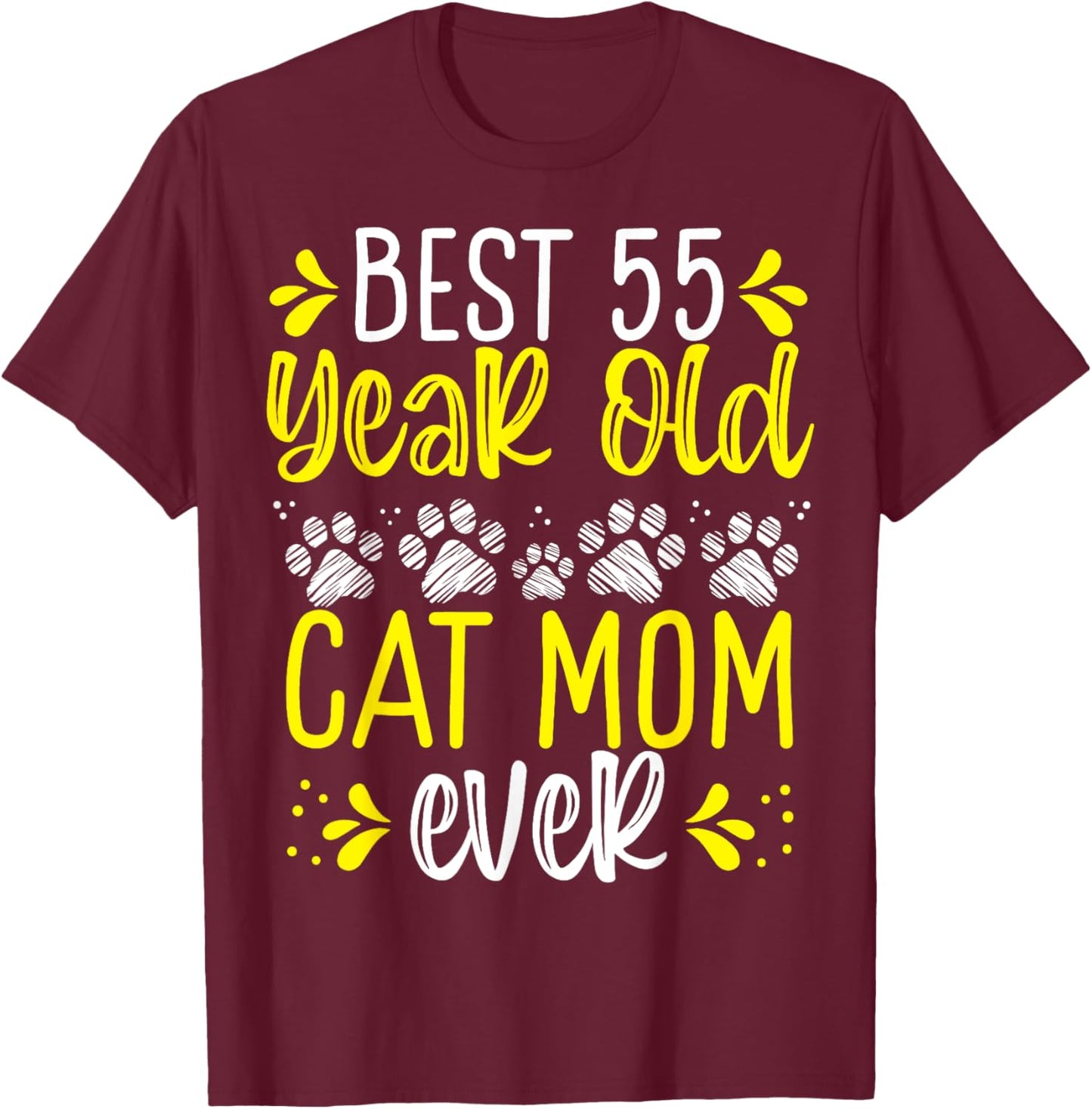 55 Birthday Idea Cat Mother 55 Year Old Cat Mom T-Shirt - T-Shirt | Maroon