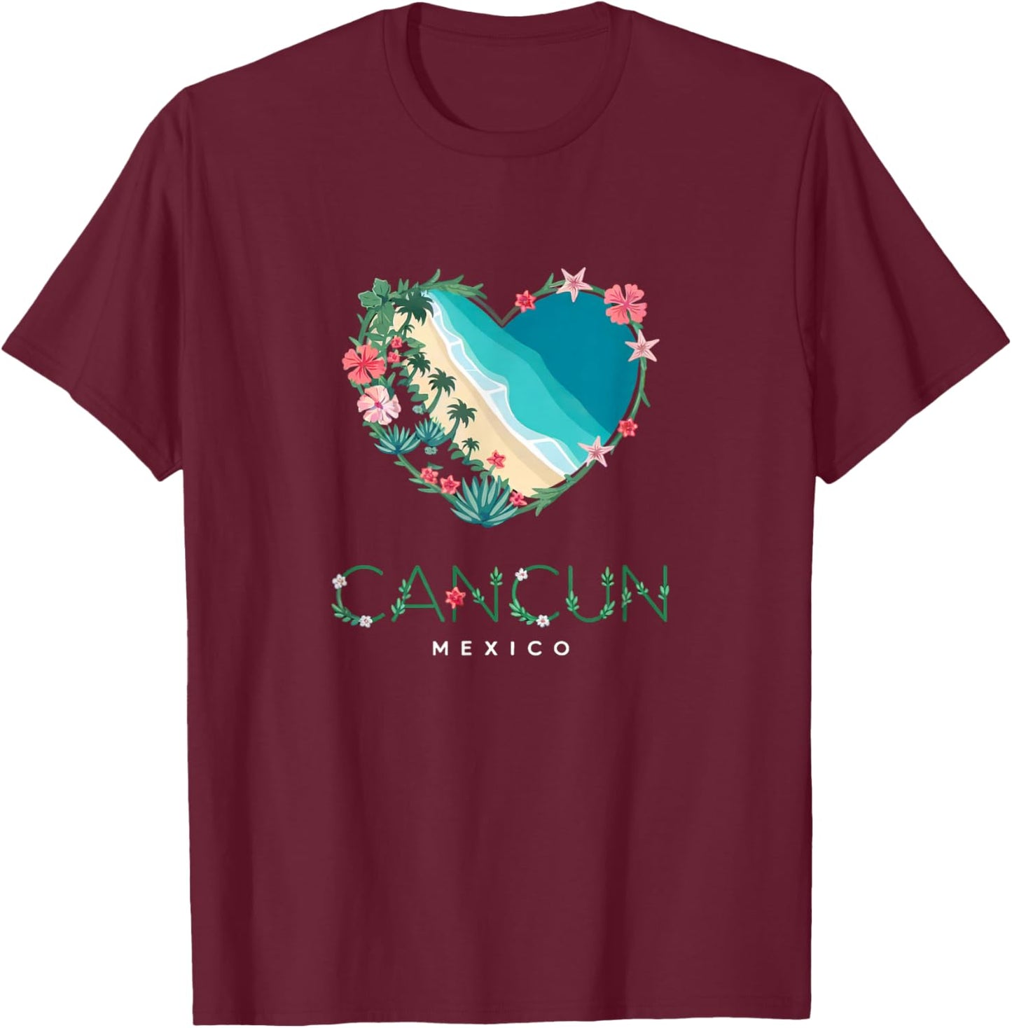 Cancun Floral Heart - Mexican Beach Lovers' Souvenir T-Shirt - T-Shirt | Maroon