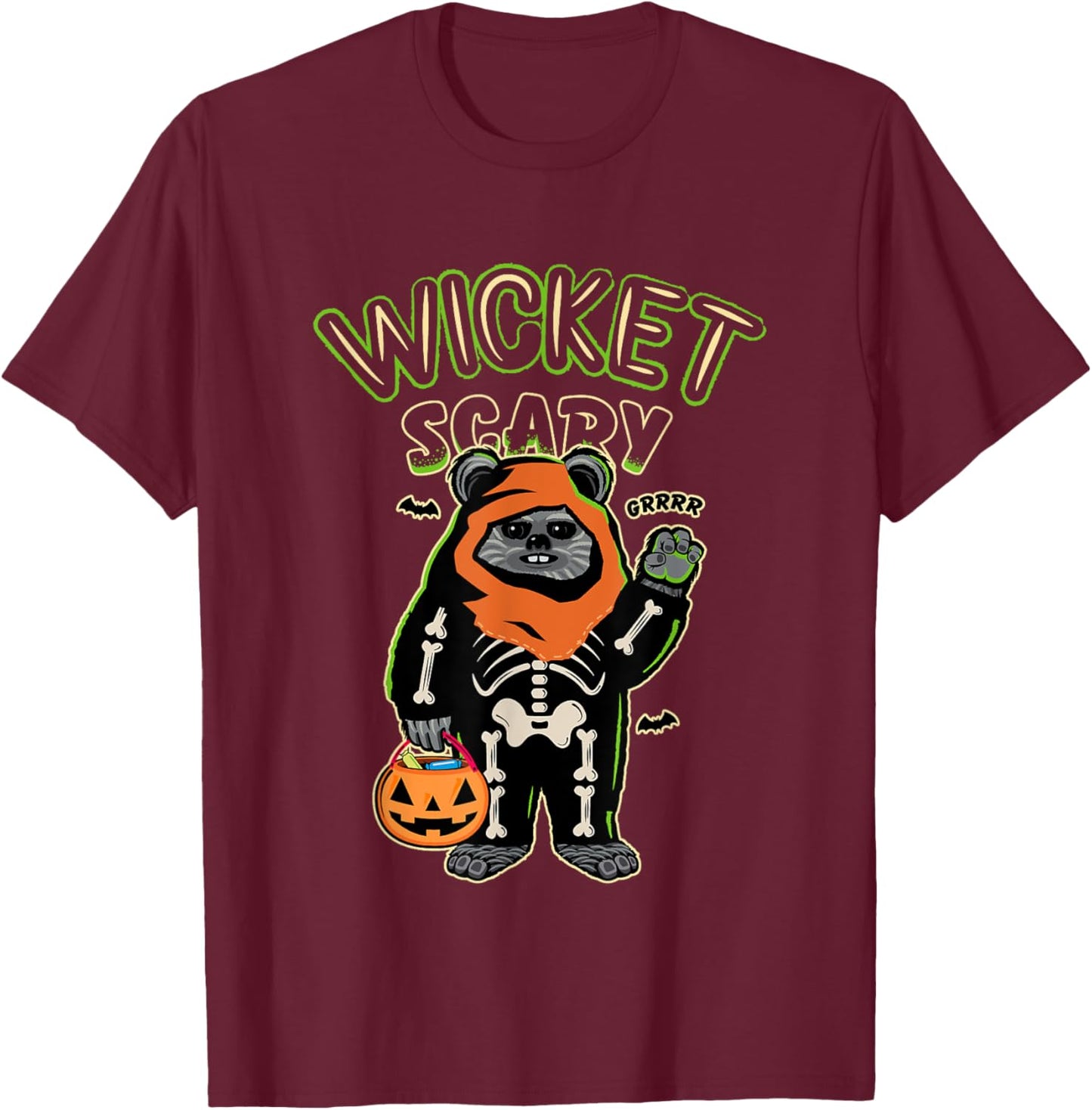 Star Wars Halloween Wicket Scary Ewoks Grrr Big Chest Logo T-Shirt - T-Shirt | Maroon