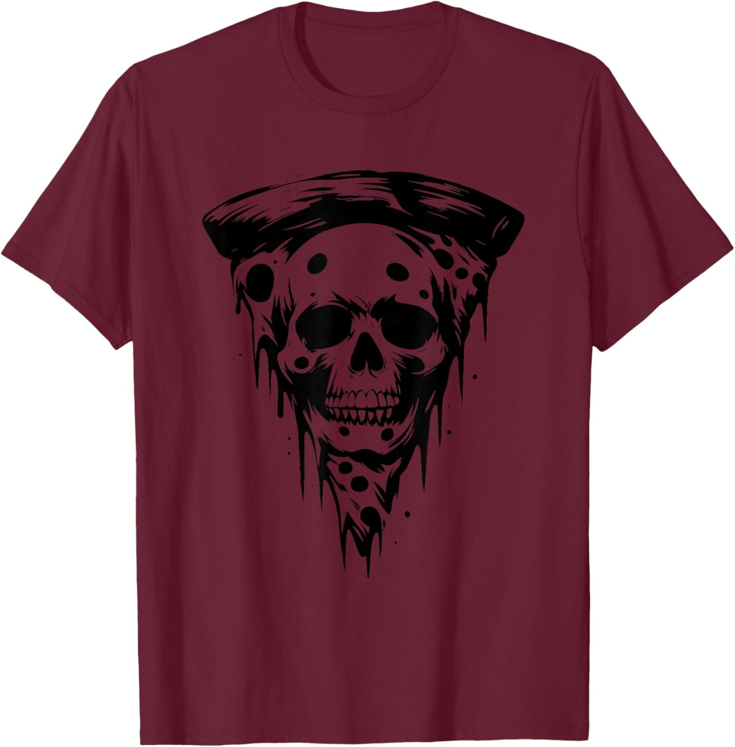 Pizza Skull - Creepy Skeleton Pizza Halloween Lover T-Shirt - T-Shirt | Maroon