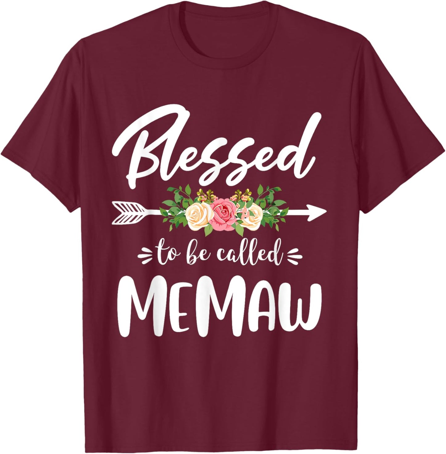 Blessed to be called Memaw Floral Arrow Design Mothers Day T-Shirt - T-Shirt | Maroon