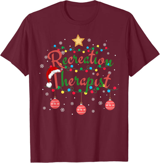 Recreation Therapist Xmas Santa Hat Retro Recreational Therapy for -Adults, Black, Small, Short Sleeve T-Shirt - T-Shirt | Maroon