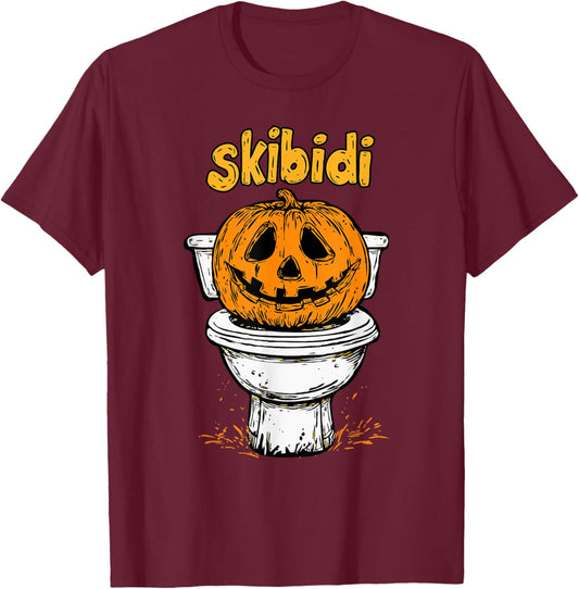 Skibidi Pumpkin Funny Halloween Toilet Kids Fun Crazy Slang T-Shirt - T-Shirt | Maroon