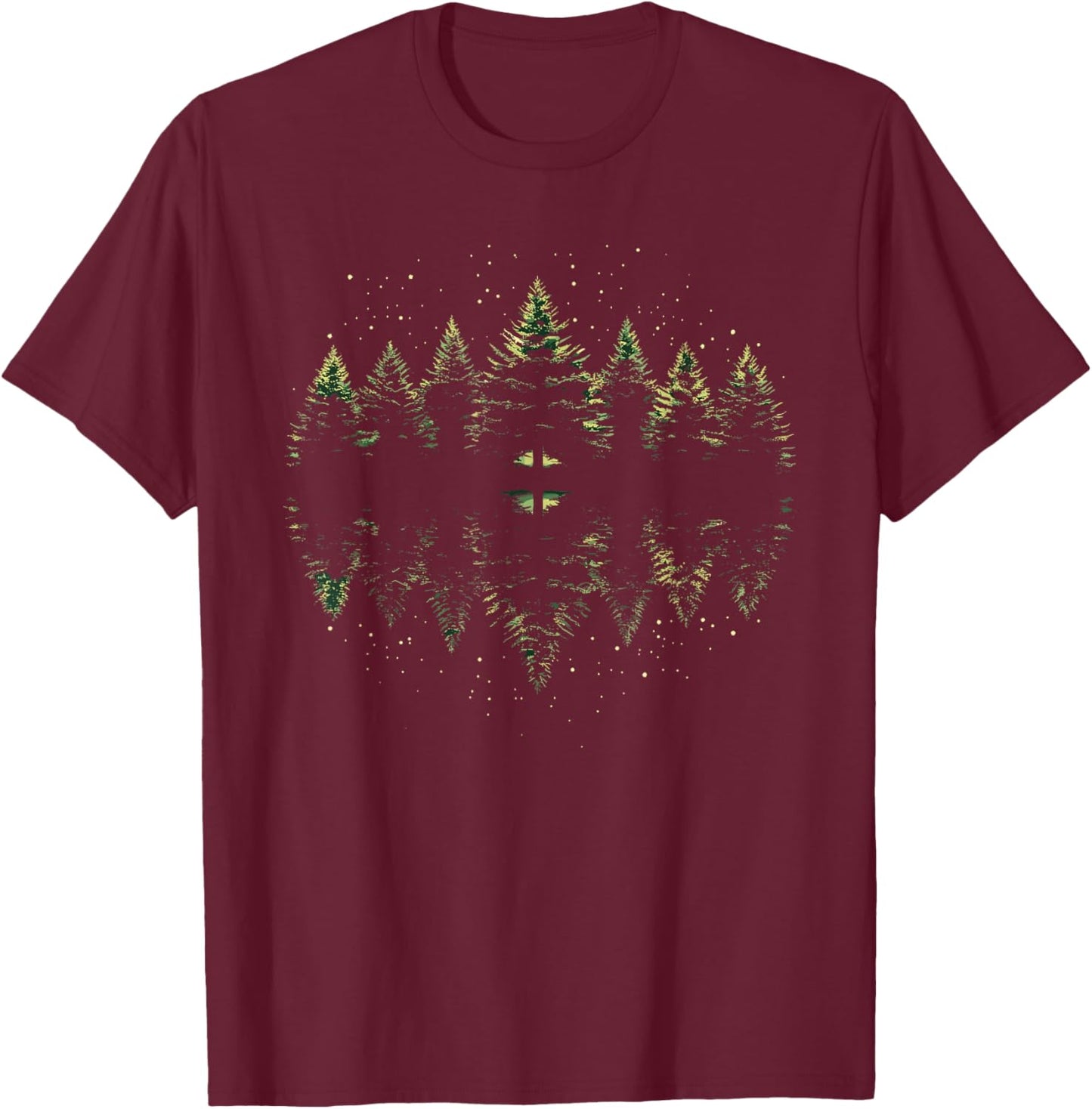 Nature Reflection Forest Trees Outdoor Wildlife T-Shirt - T-Shirt | Maroon