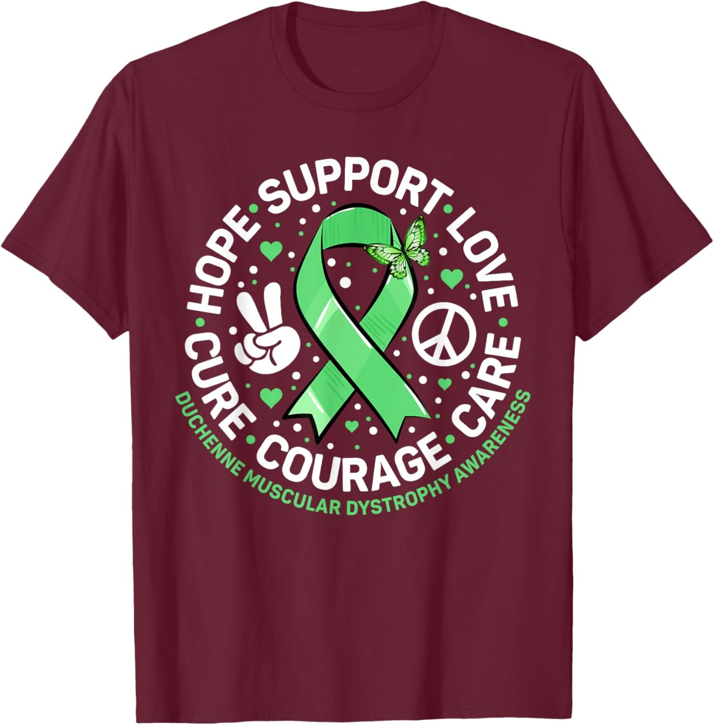 Cute Green Ribbon Support Squad Duchenne Muscular Dystrophy T-Shirt - T-Shirt | Maroon
