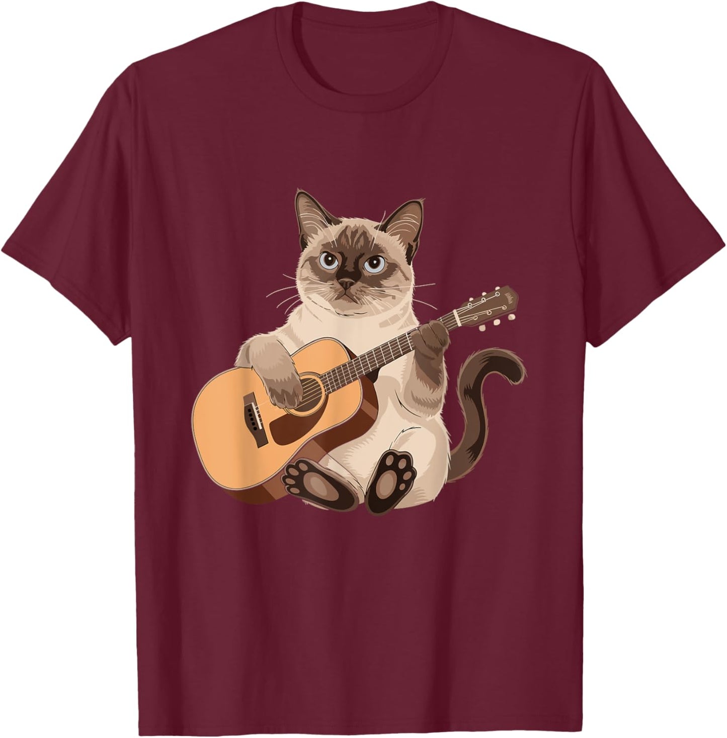 Siamese Cat Guitarist Meezer Guitar Player T-Shirt - T-Shirt | Maroon