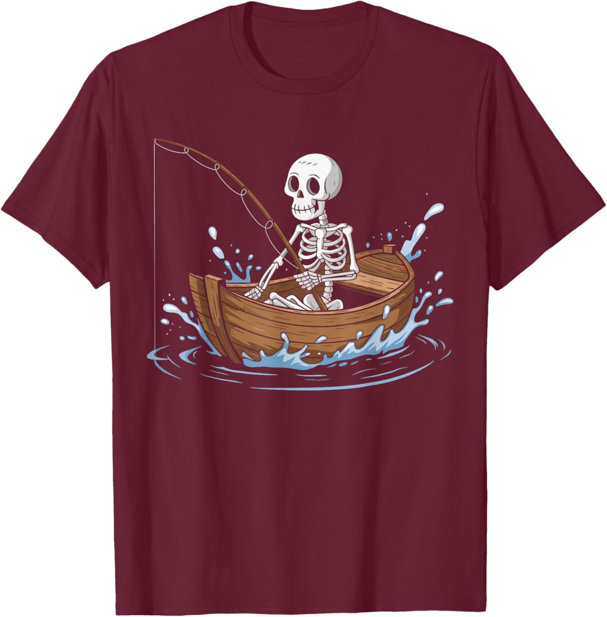 Funny Skeleton Fishing Lovers Spooky Halloween Boat T-Shirt - T-Shirt | Maroon