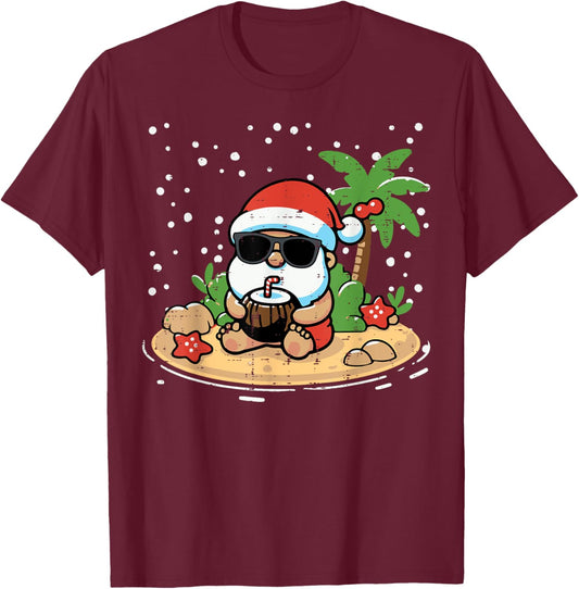 Christmas Santa Beach Xmas Tropical Hawaii Men Women Kids T-Shirt - T-Shirt | Maroon