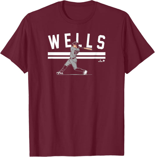 Austin Wells - Slugger Swing - New York Baseball T-Shirt - T-Shirt | Maroon