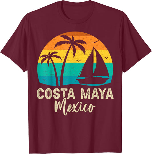 Vintage Costa Maya Mexico Sunset Matching Family Vacation T-Shirt - T-Shirt | Maroon