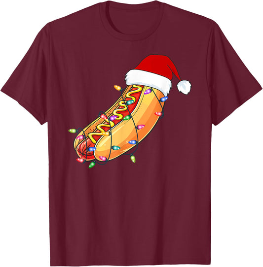 Christmas Hot Dog Lover Xmas Hotdogs Hot Dog Stand Hot Dog T-Shirt - T-Shirt | Maroon