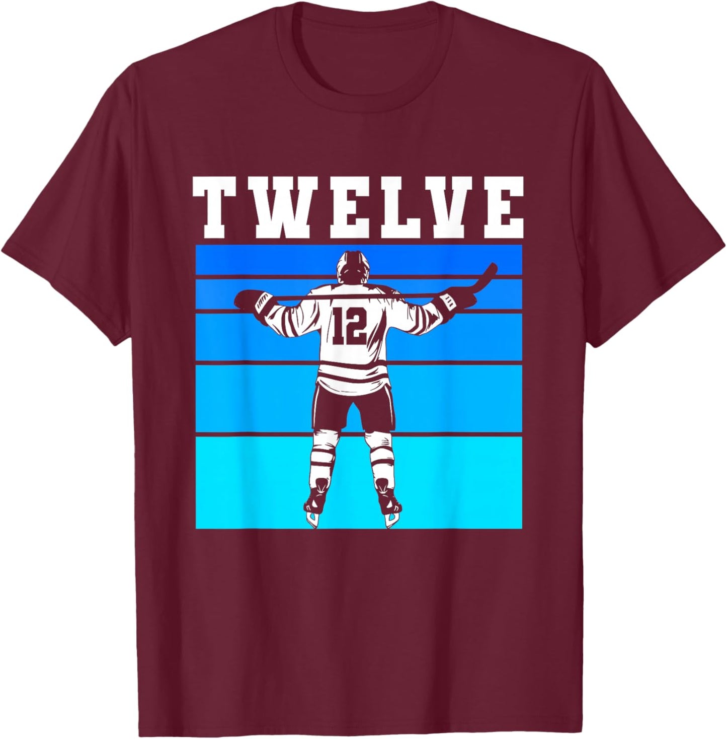 Hockey Boy 12th Birthday Twelve Ice Hockey Birthday Party T-Shirt - T-Shirt | Maroon