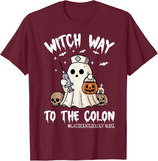 Gastroenterology Nurse Halloween Endo Nurse Ghost Endoscopy T-Shirt - T-Shirt | Maroon