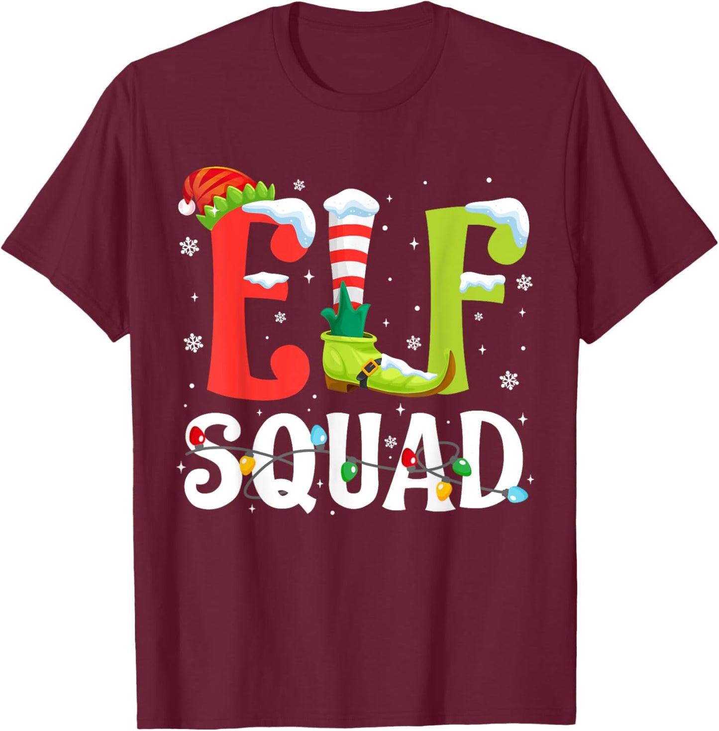 Elf Squad Christmas Family Matching Pajamas Xmas Elf Pajama T-Shirt - T-Shirt | Maroon