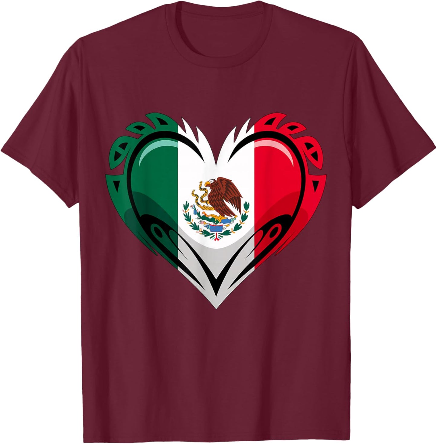 Mexico Flag Heart Mexican T-Shirt - T-Shirt | Maroon