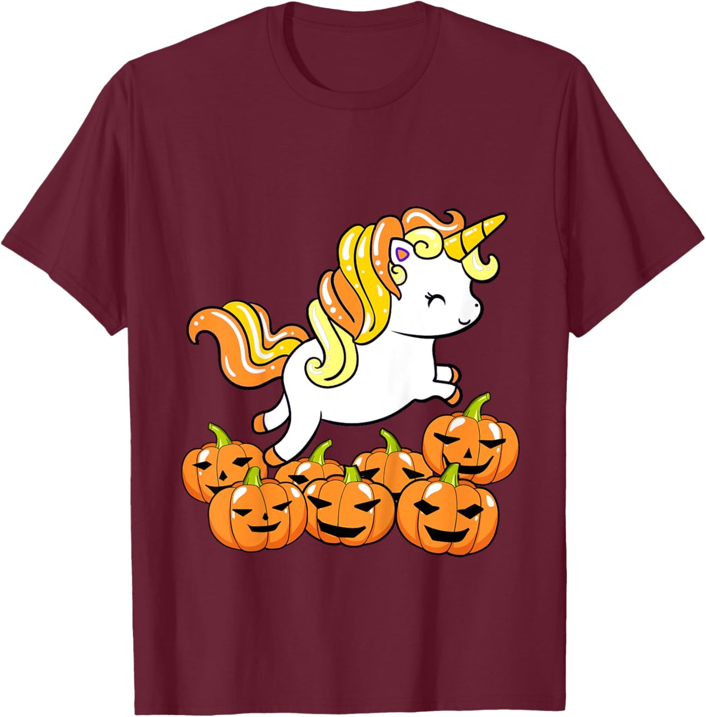 Kids Girls Unicorn Halloween Jack O Lantern Pumpkin Toddler T-Shirt - T-Shirt | Maroon