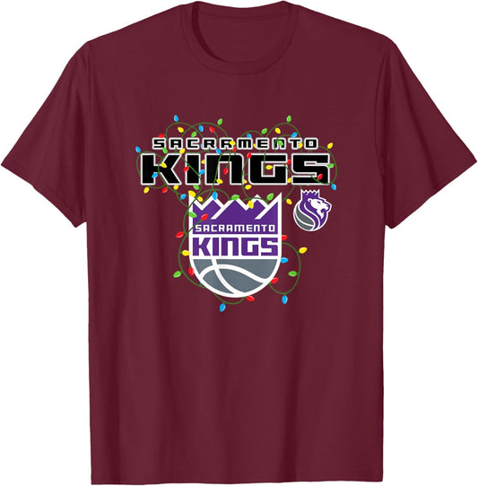 NBA Sacramento Kings Christmas Lights Holiday T-Shirt - T-Shirt | Maroon
