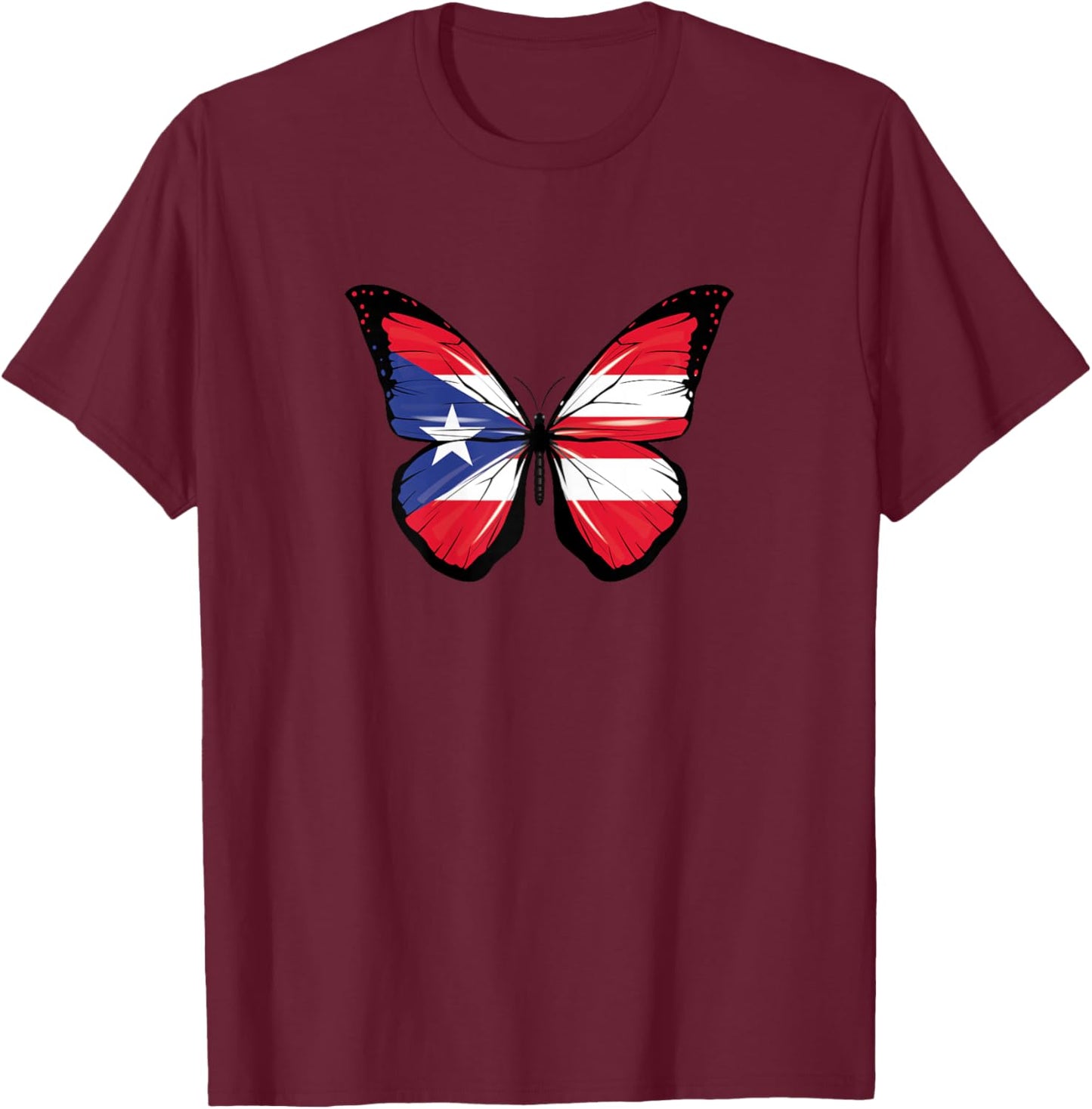 Puerto Rico Flag Colours Butterfly Puerto Rico Butterfly T-Shirt - T-Shirt | Maroon