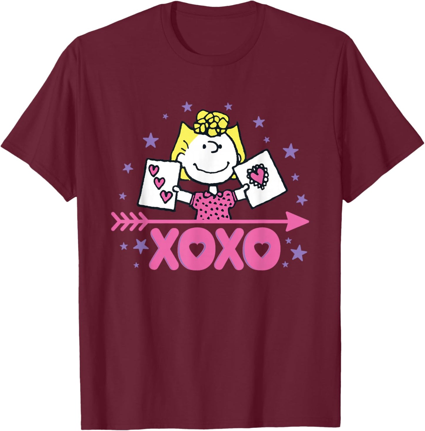 Peanuts Sally Brown XOXO Love Hearts T-Shirt - T-Shirt | Maroon
