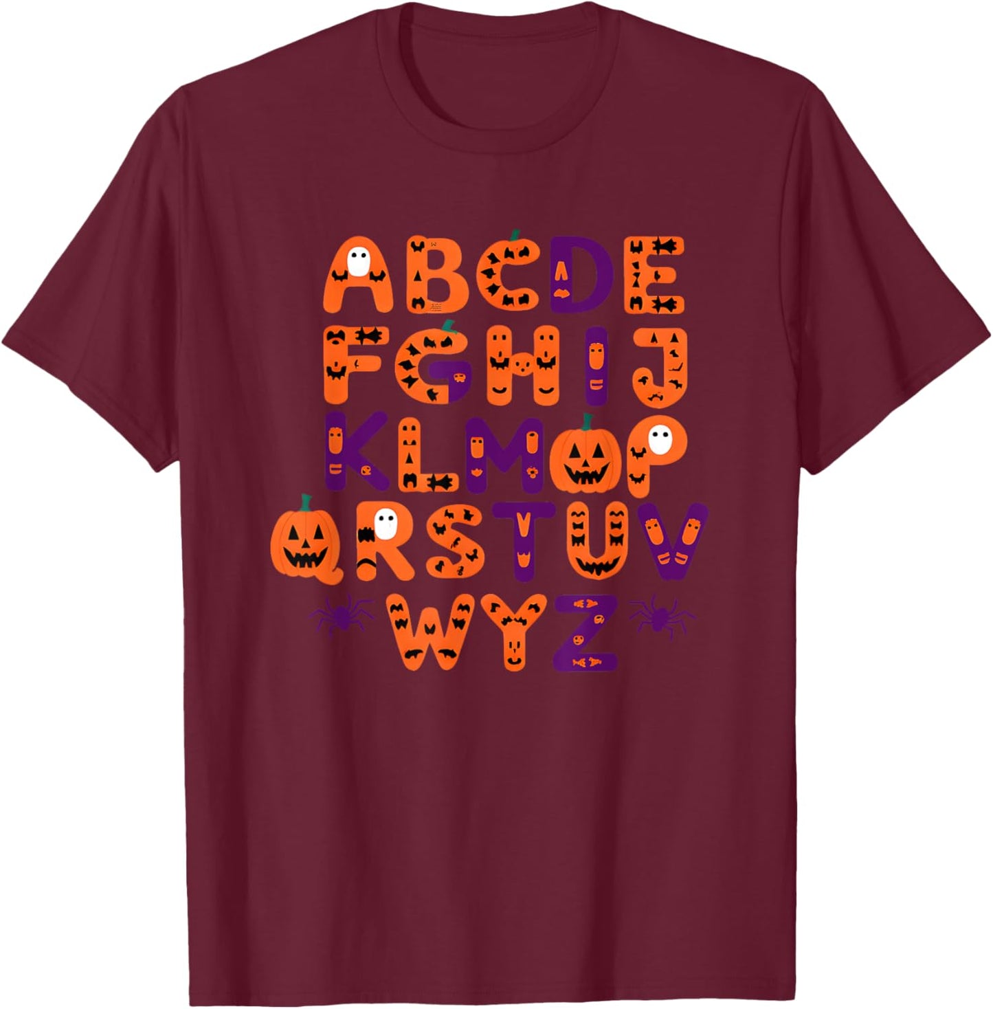 ABCs Learning Kindergarten Teacher Funny Halloween Alphabet T-Shirt - T-Shirt | Maroon