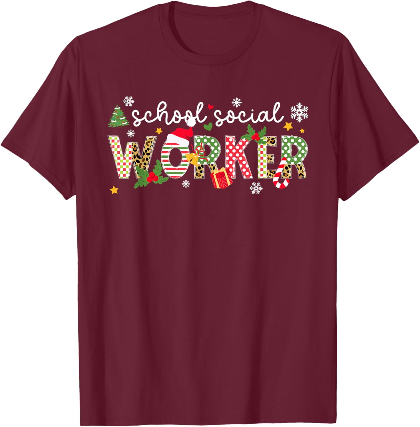 School Social Worker Christmas School Social Worker Xmas T-Shirt - T-Shirt | Maroon