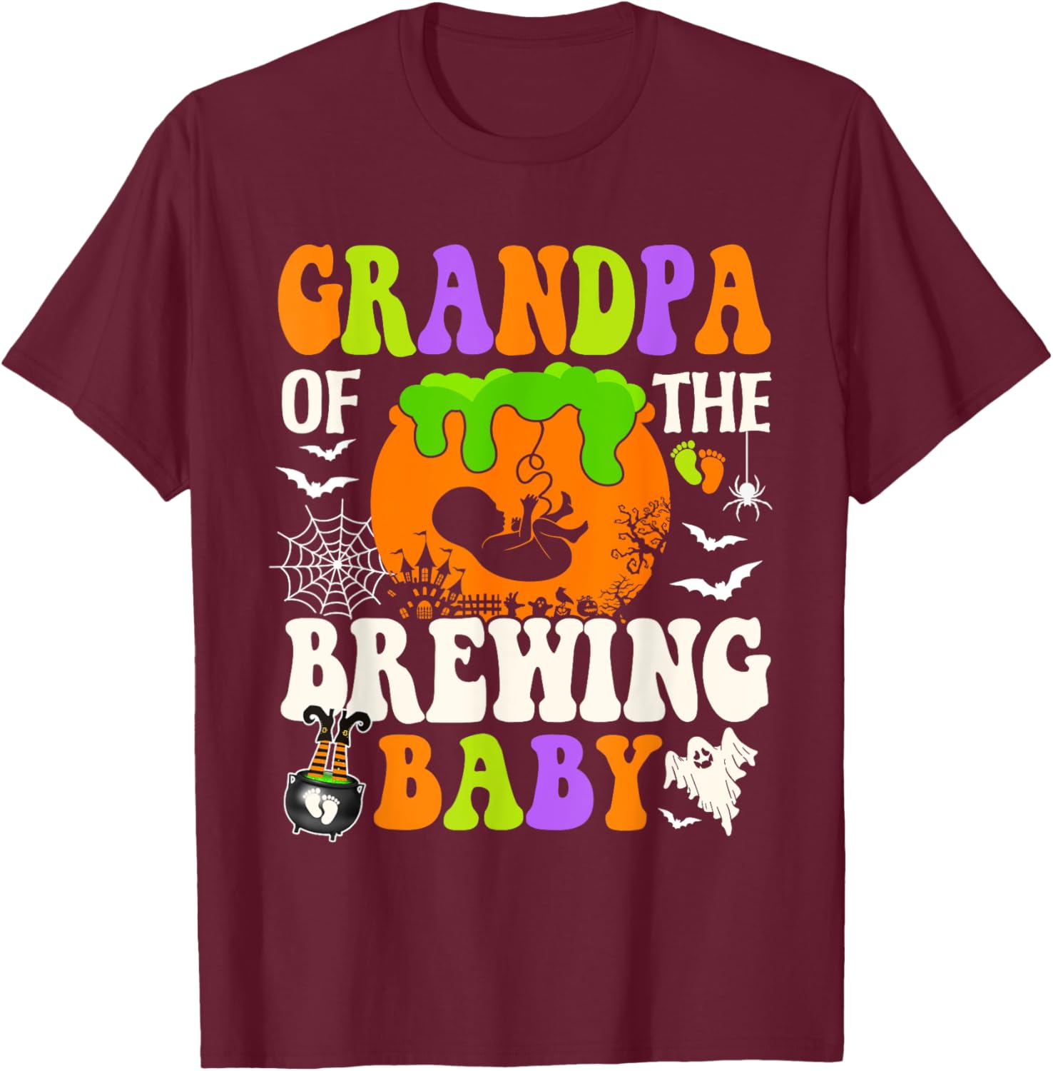 Grandpa Of The Brewing Baby Halloween Pregnancy Baby Shower T-Shirt - T-Shirt | Maroon