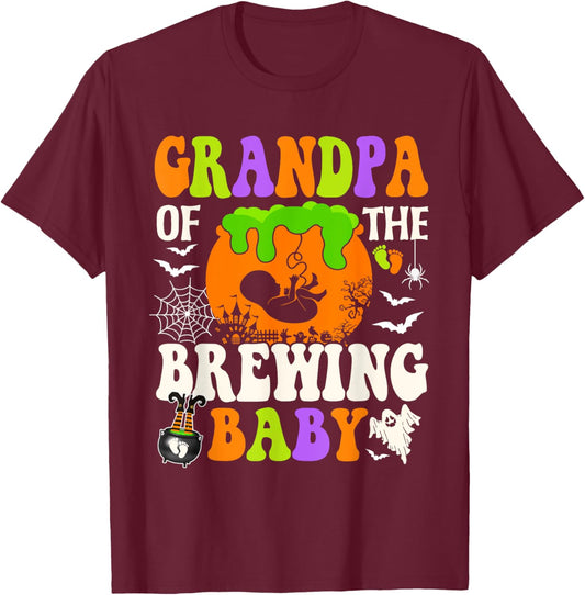 Grandpa Of The Brewing Baby Halloween Pregnancy Baby Shower T-Shirt - T-Shirt | Maroon