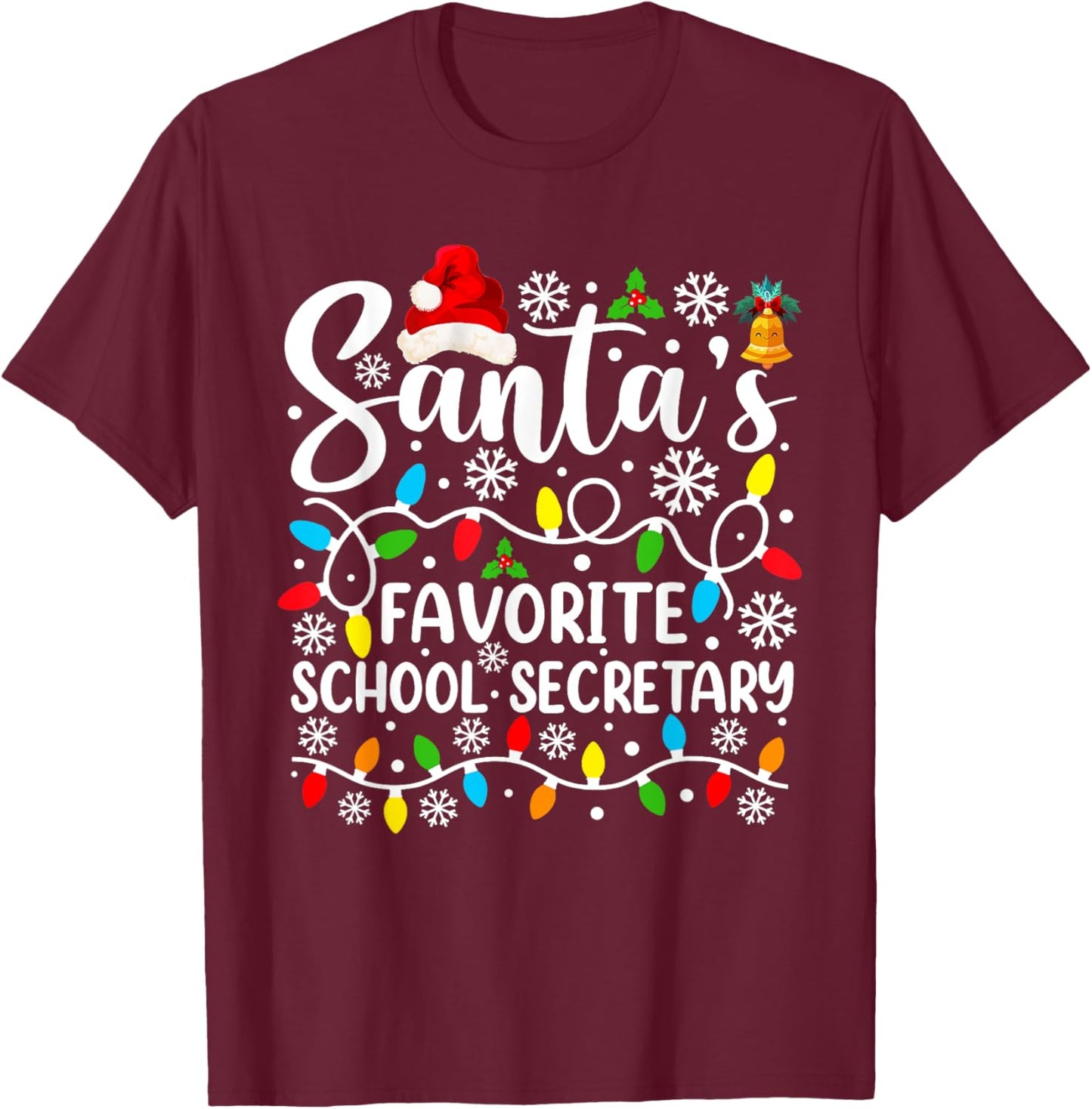 Santa's Favorite School Secretary Funny Christmas T-Shirt - T-Shirt | Maroon