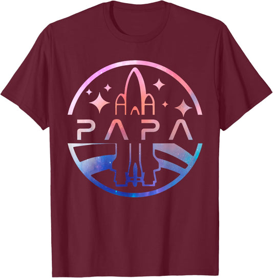 Funny Papa Space Astronaut Rocket Birthday Party T-Shirt - T-Shirt | Maroon