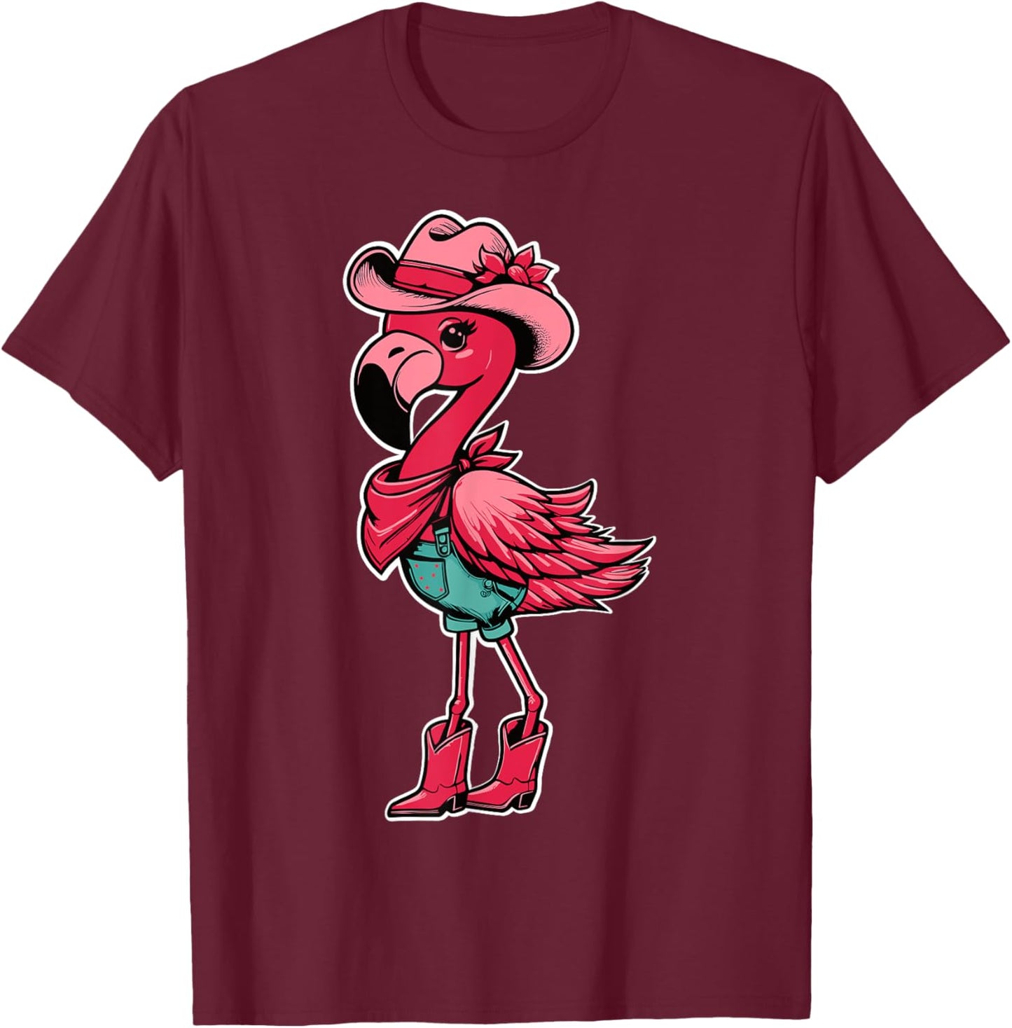 Flamingo Cowgirl Women Girl Cute Flamingo Tropical Birds T-Shirt - T-Shirt | Maroon