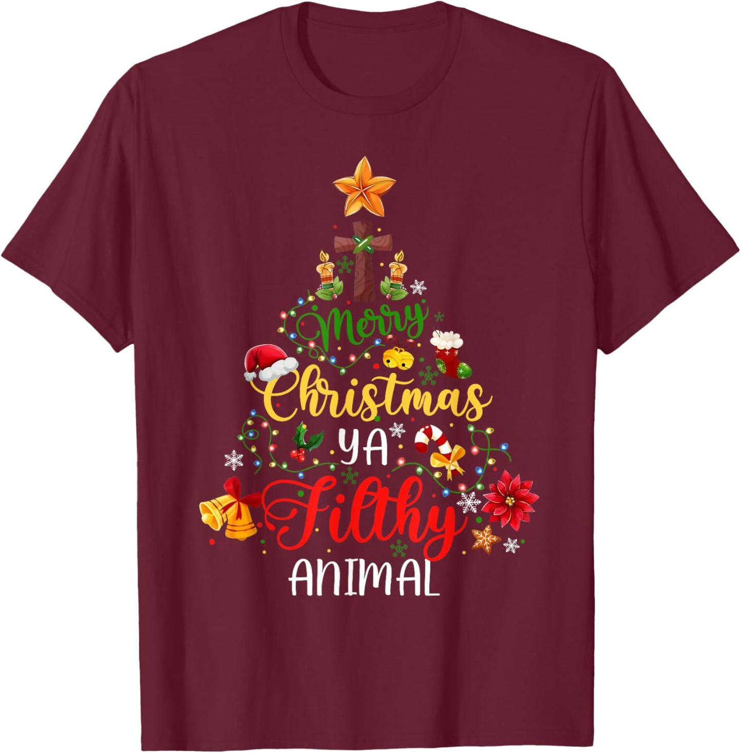 Merry Christmas Animal Filthy Ya Funny Xmas Family Pajama T-Shirt - T-Shirt | Maroon