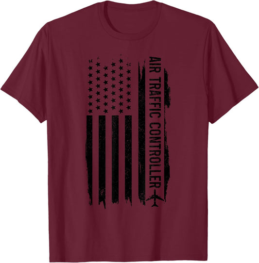 Air Traffic Controller American Flag Patriotic ATC T-Shirt - T-Shirt | Maroon