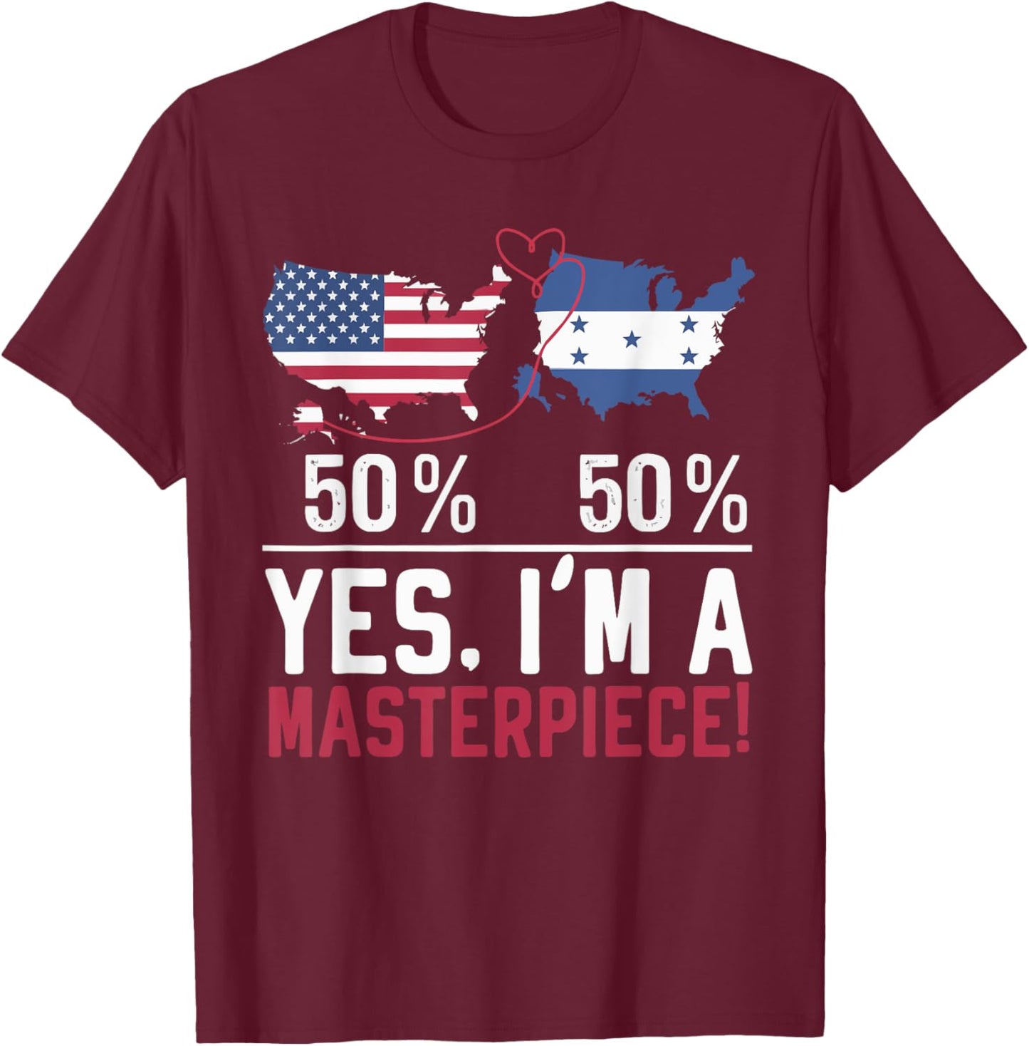 Half American Half Honduran USA Flag Honduras America T-Shirt - T-Shirt | Maroon