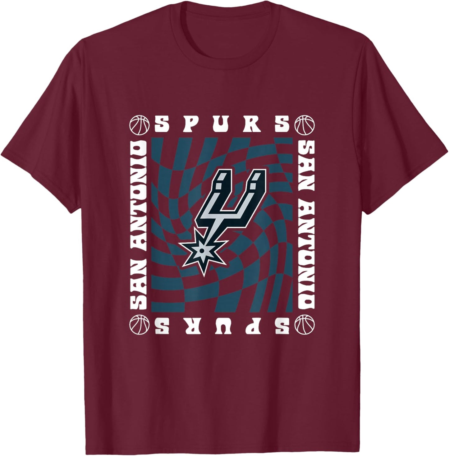 NBA San Antonio Spurs Retro Checkerboard Wave T-Shirt - T-Shirt | Maroon