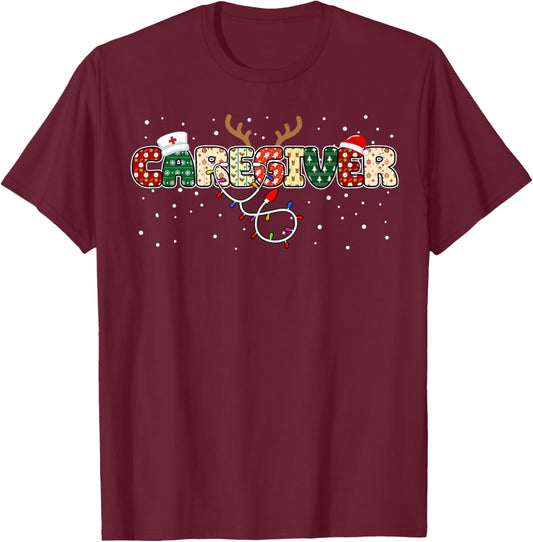 Stethoscope Santa Hat Reindeer Xmas Christmas Caregiver T-Shirt - T-Shirt | Maroon
