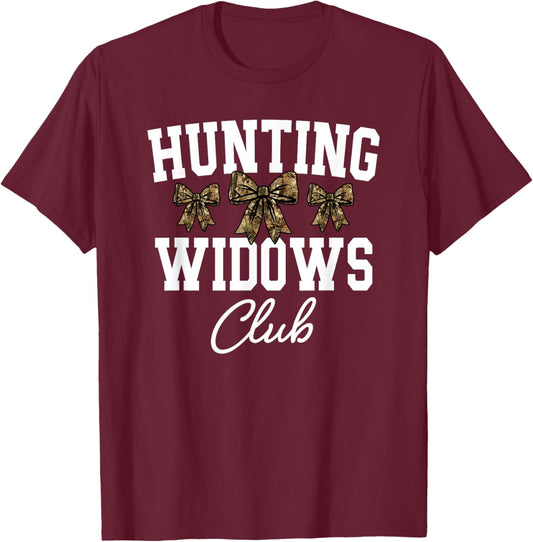 Hunting Widows Club, Funny Deer Hunting Wife, Camo Bow T-Shirt - T-Shirt | Maroon