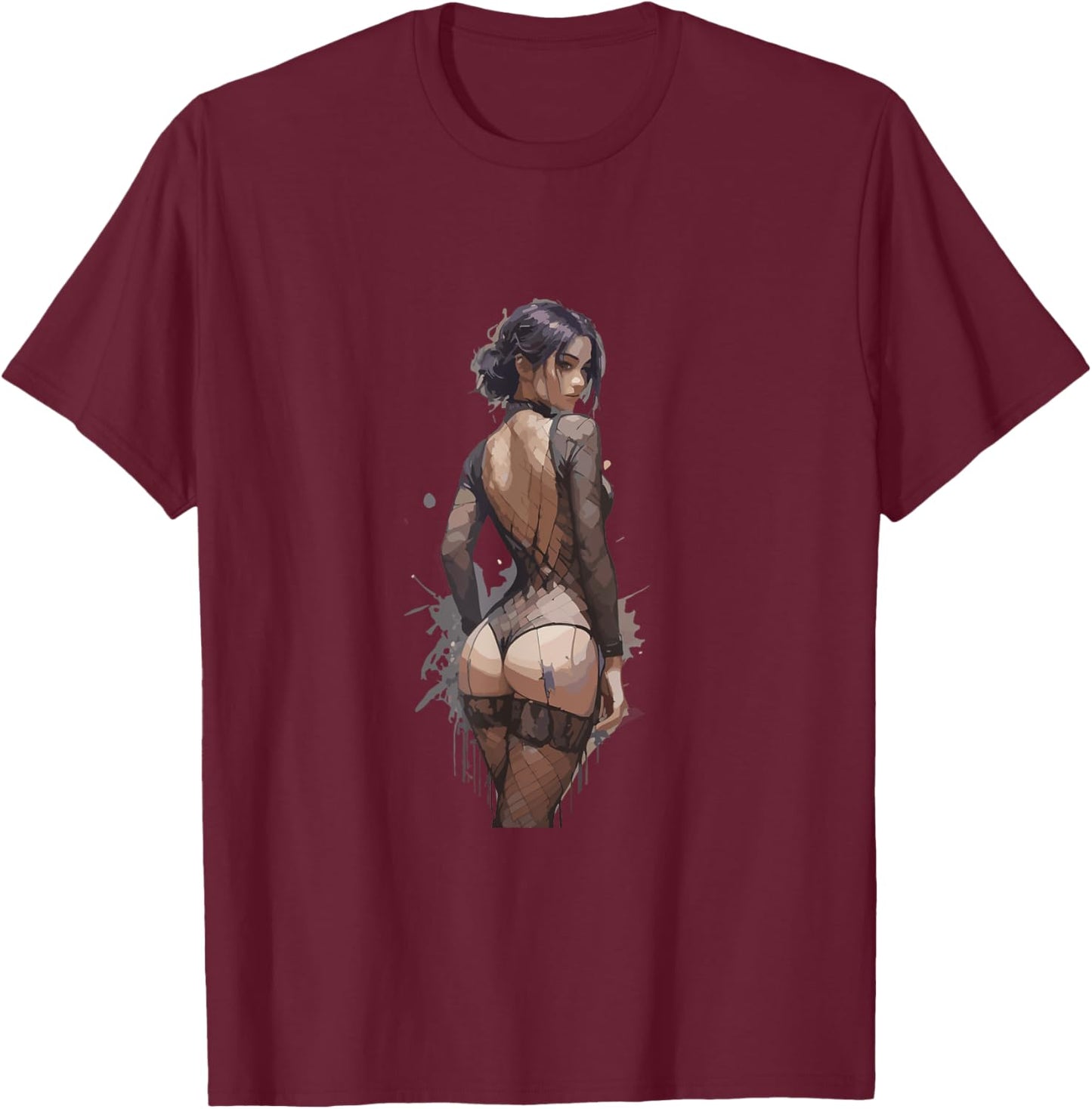 Anime Woman in Lingerie Motif Sexy Mobile Phone Cover T-Shirt - T-Shirt | Maroon