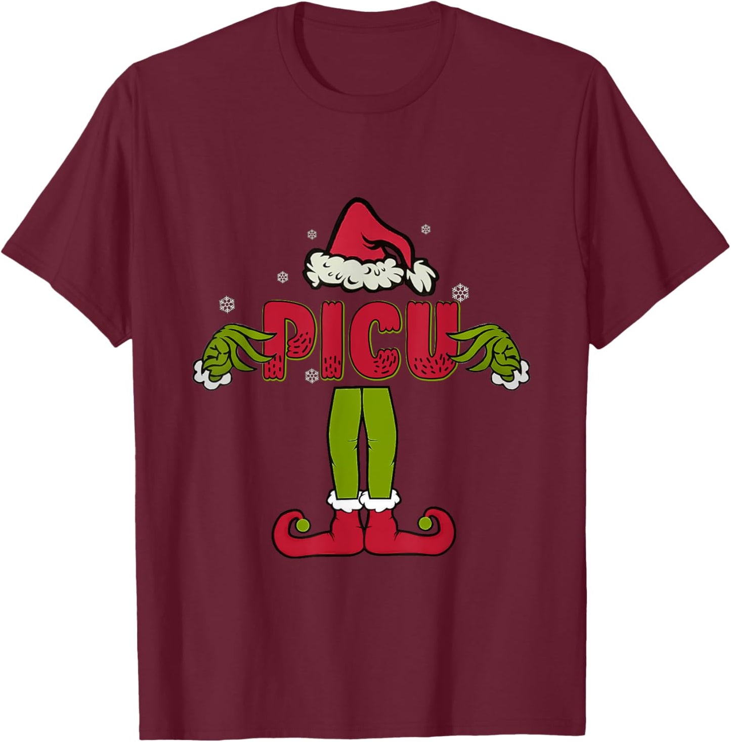 Funny Pediatric Intensive Care Unit Christmas Matching Scrub T-Shirt - T-Shirt | Maroon