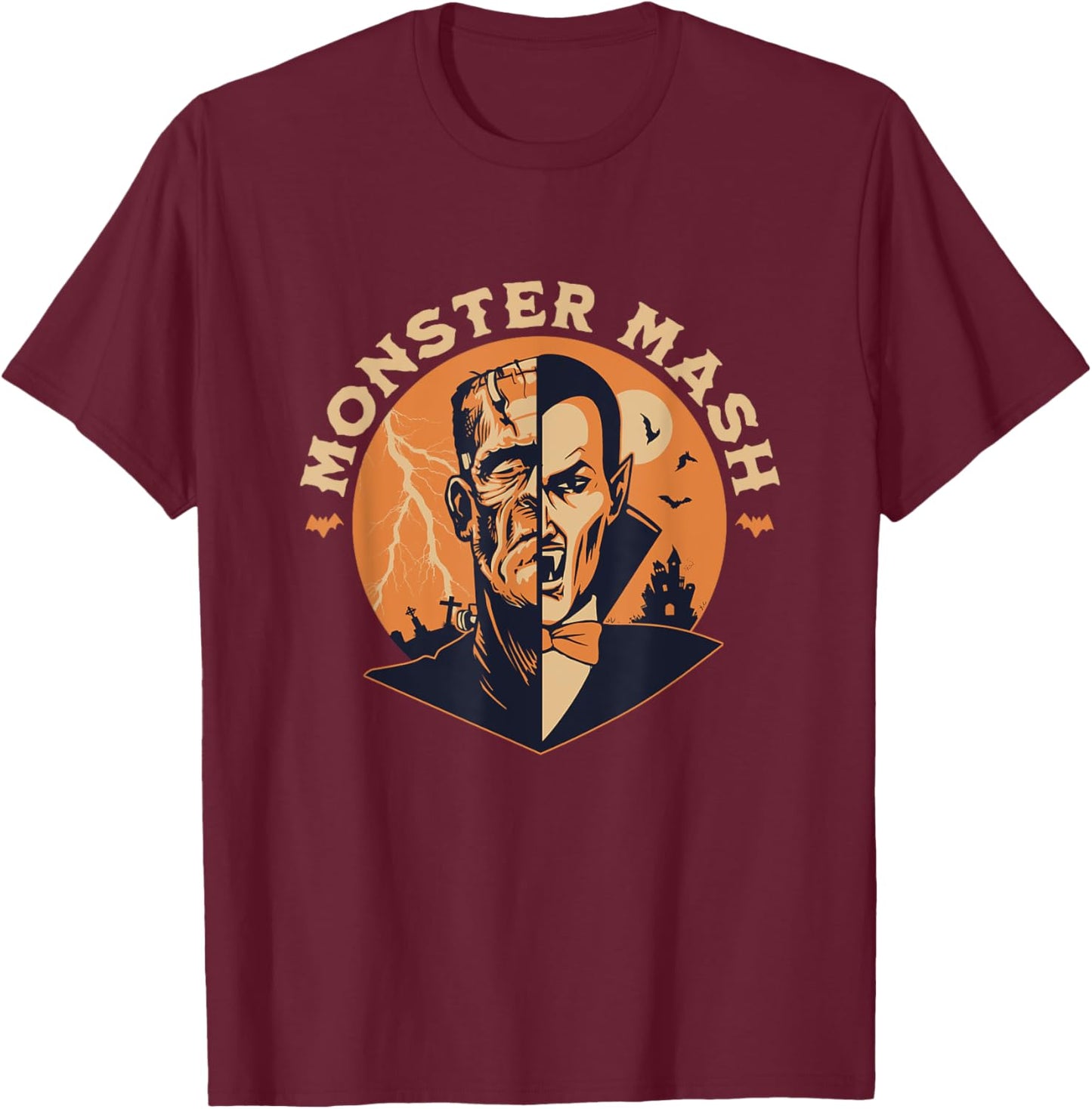 Monster Mash Frankenstein Dracula Halloween T-Shirt - T-Shirt | Maroon