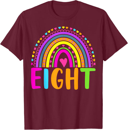 8th Birthday Shirt Girl 8 Year Old Girls Eight Rainbow Kids T-Shirt - T-Shirt | Maroon