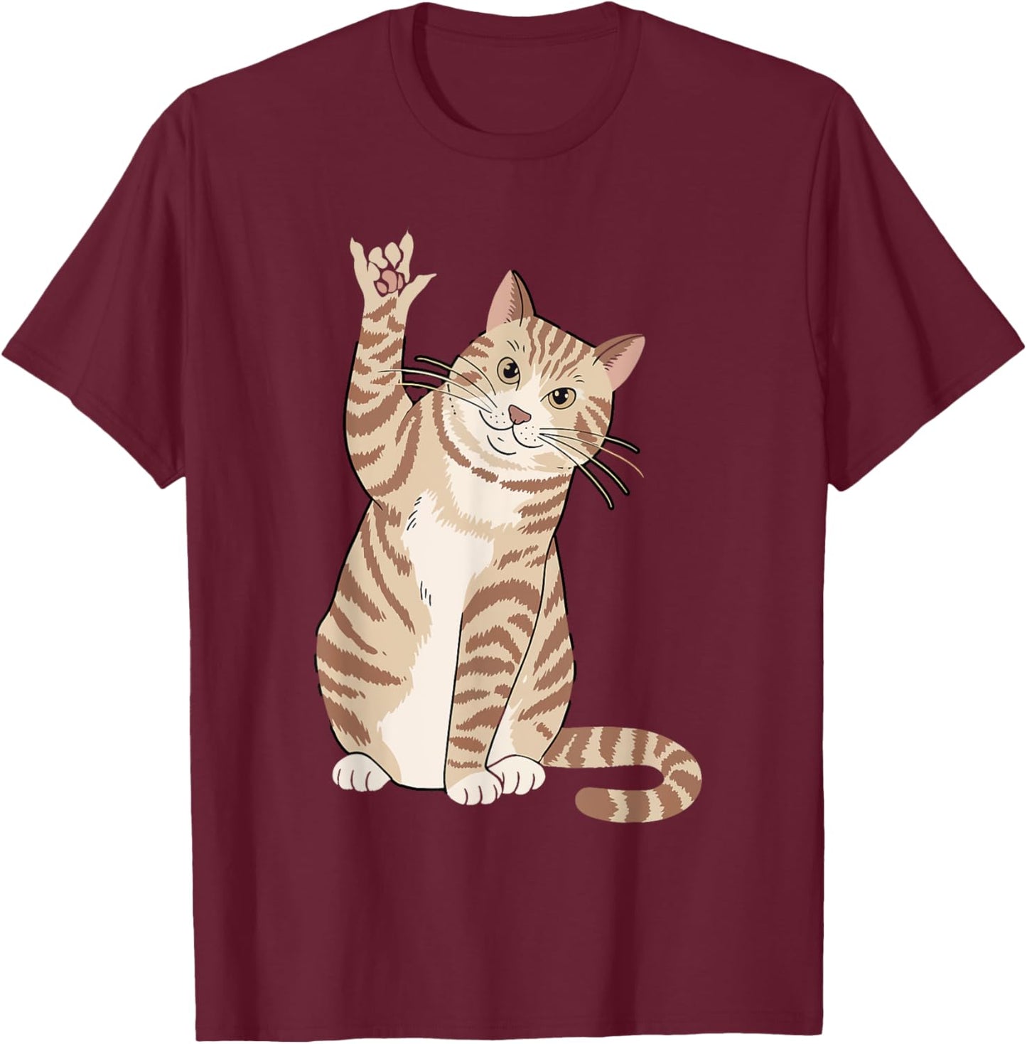 Cute Cat ILY Hand Gesture ASL Hearing Loss Deaf Awareness Men Women Kids T-Shirt - T-Shirt | Maroon