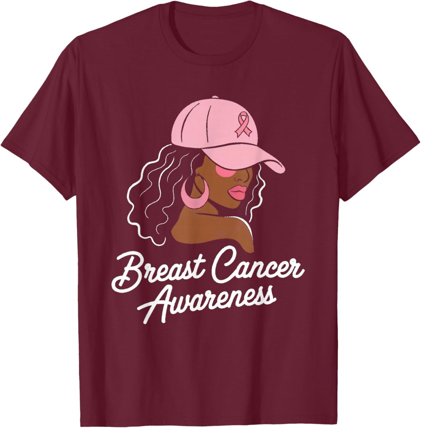 Breast Cancer Shirts for Black Women Hair Pink Hat T-Shirt - T-Shirt | Maroon