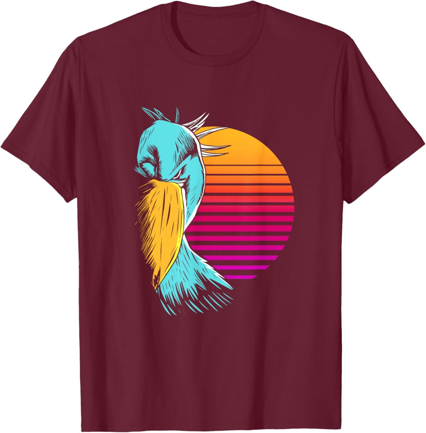 Retro Sunset Shoebill Stork Shoe Bill Bird T-Shirt - T-Shirt | Maroon