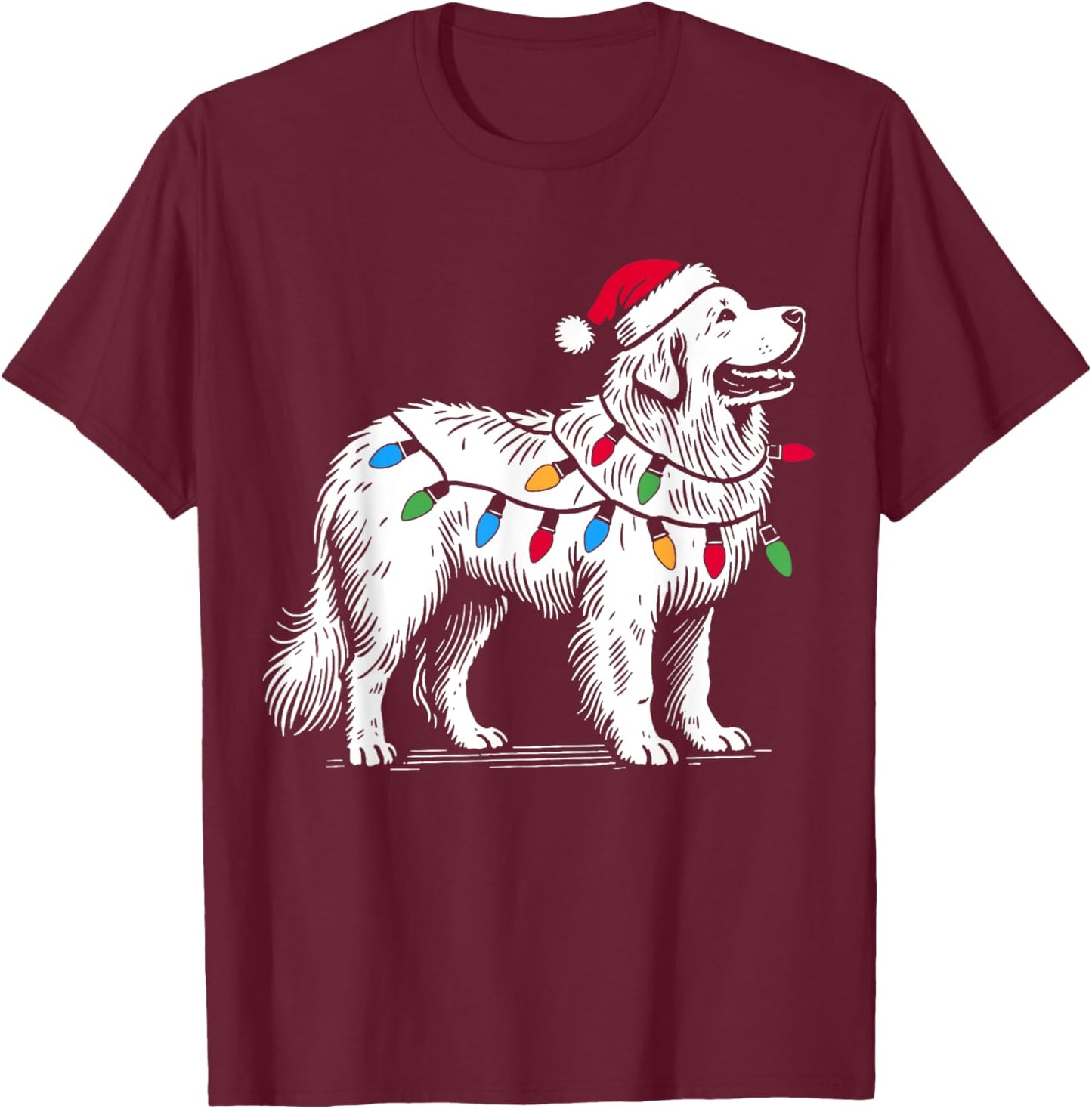 Great Pyrenees Christmas Lights Decorations Pyr Dog Lover PJ T-Shirt - T-Shirt | Maroon