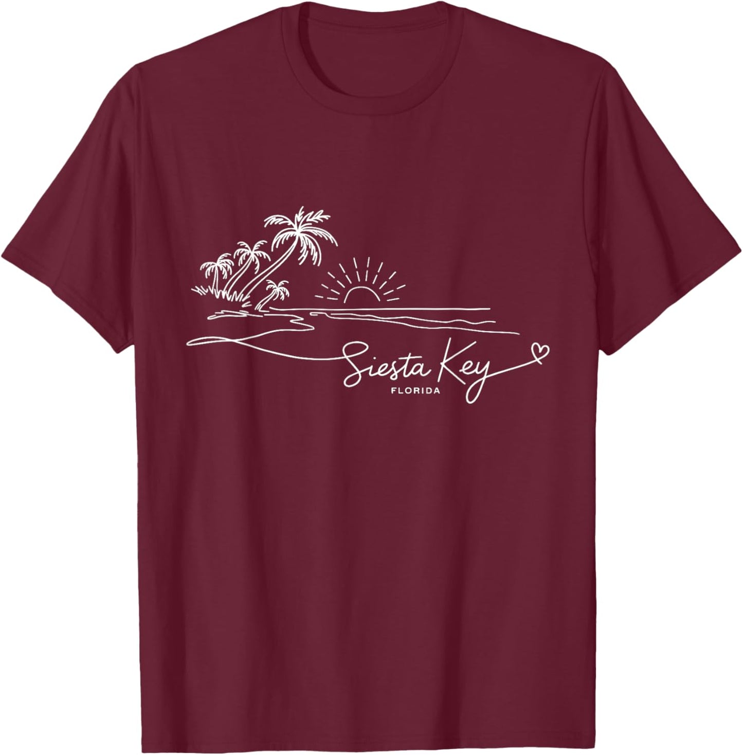 Siesta Key Florida Signature Heart Art - Beach Souvenir T-Shirt - T-Shirt | Maroon