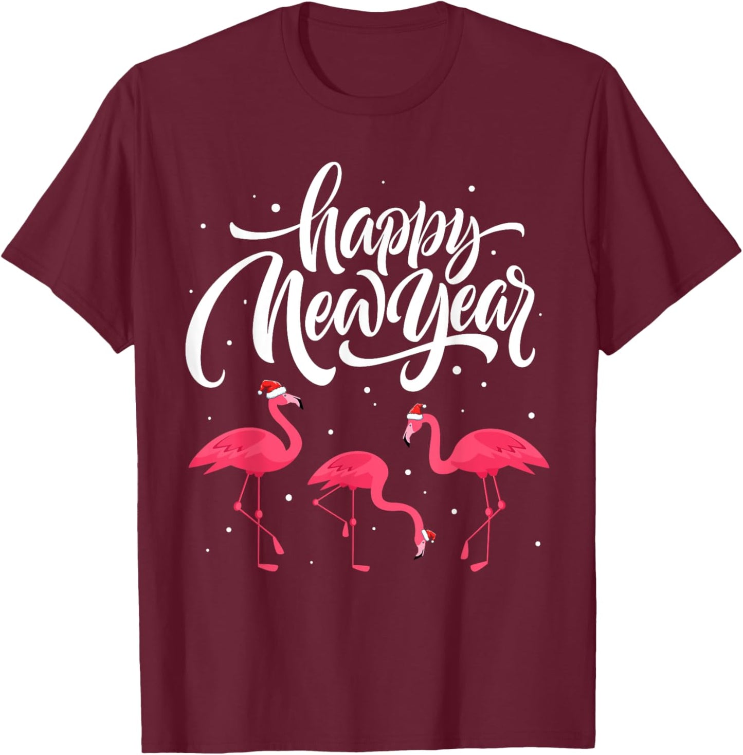 Happy New Year Cute Flamingo Santa Hat Funny Pajama T-Shirt - T-Shirt | Maroon