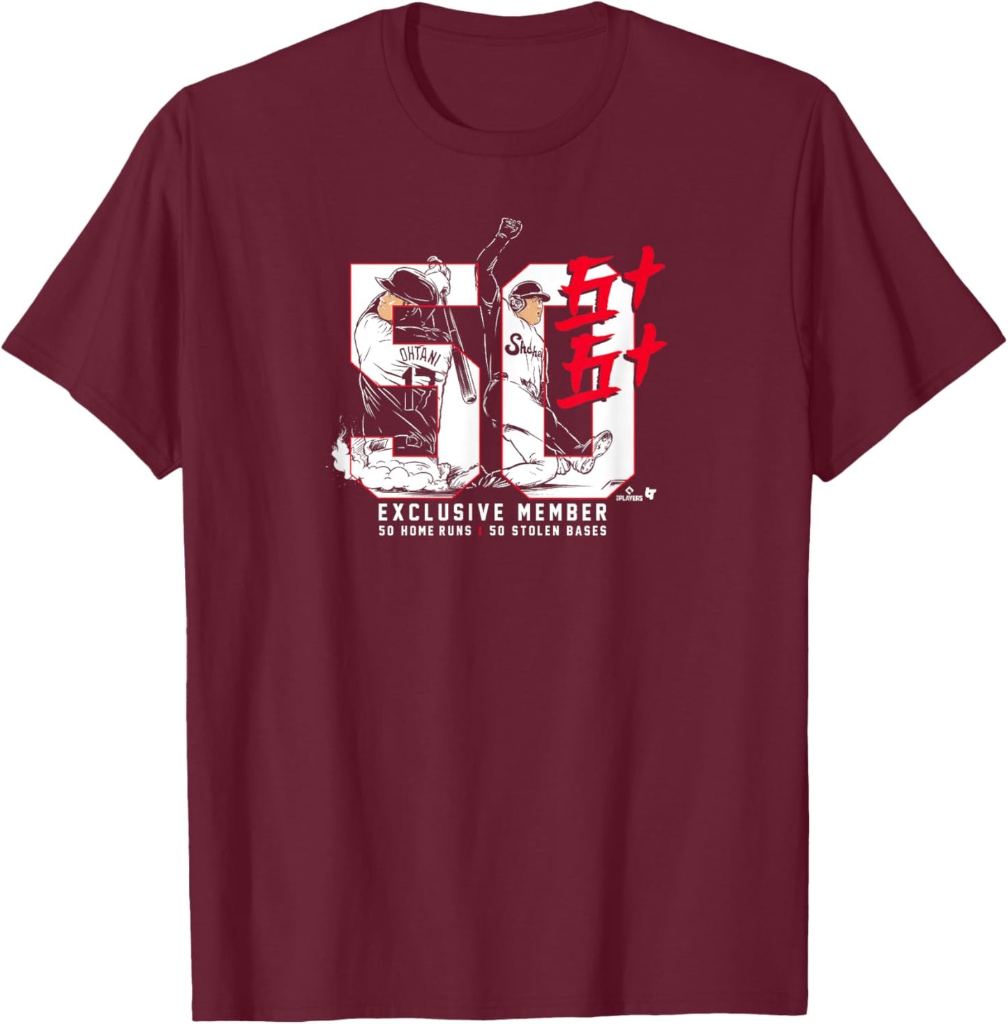 Shohei Ohtani - 50/50 - Los Angeles Baseball T-Shirt - T-Shirt | Maroon