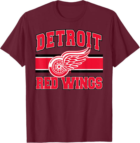 Detroit Red Wings Stripe White Officially Licensed T-Shirt - T-Shirt | Maroon
